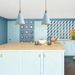 Macaron Brass Baby Blue 1-Light Iron Conical Kitchen Pendant