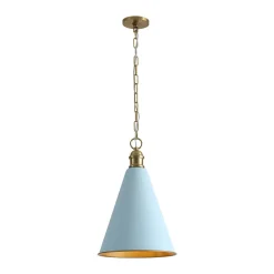 Macaron Brass Baby Blue 1-Light Iron Conical Kitchen Pendant