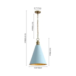 Macaron Brass Baby Blue 1-Light Iron Conical Kitchen Pendant