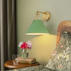 Macaron Brass Green 1-Light Iron Conical Wall Sconce