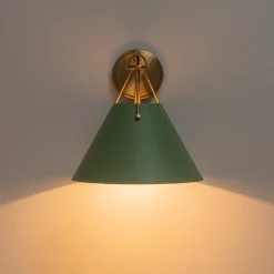 Macaron Brass Green 1-Light Iron Conical Wall Sconce