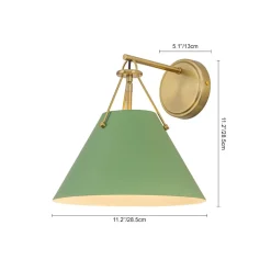 Macaron Brass Green 1-Light Iron Conical Wall Sconce