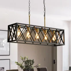 Matte Black 5-Light Cross Framed Box Kitchen Island Chandelier