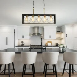 Matte Black 5-Light Cross Framed Box Kitchen Island Chandelier