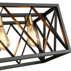 Matte Black 5-Light Cross Framed Box Kitchen Island Chandelier