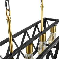 Matte Black 5-Light Cross Framed Box Kitchen Island Chandelier