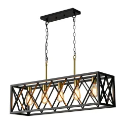 Matte Black 5-Light Cross Framed Box Kitchen Island Chandelier