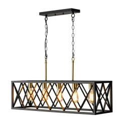 Matte Black 5-Light Cross Framed Box Kitchen Island Chandelier