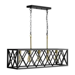 Matte Black 5-Light Cross Framed Box Kitchen Island Chandelier