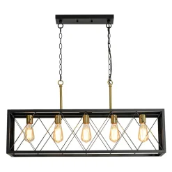 Matte Black 5-Light Cross Framed Box Kitchen Island Chandelier