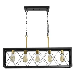 Matte Black 5-Light Cross Framed Box Kitchen Island Chandelier