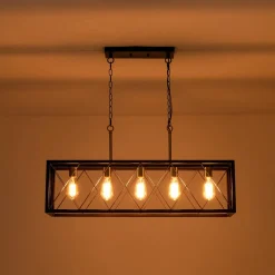 Matte Black 5-Light Cross Framed Box Kitchen Island Chandelier