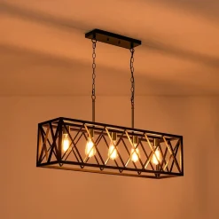 Matte Black 5-Light Cross Framed Box Kitchen Island Chandelier