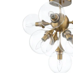 Mid-Century Brass Glass Bubble Tiered Semi Flush Chandelier