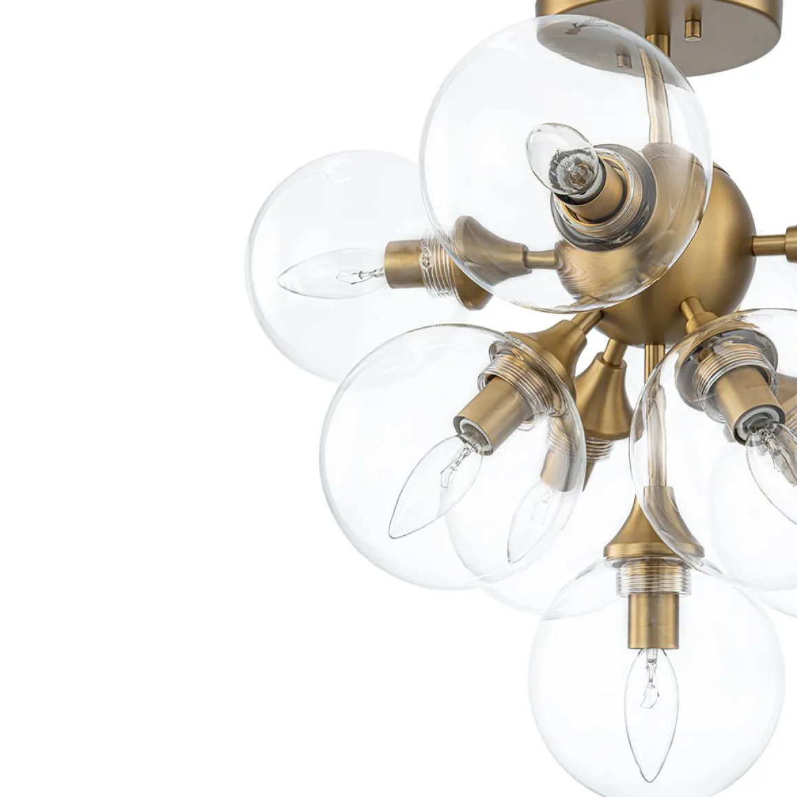 Mid-Century Brass Glass Bubble Tiered Semi Flush Chandelier