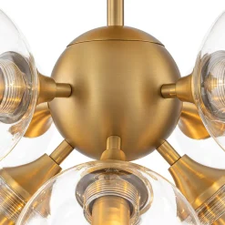 Mid-Century Brass Glass Bubble Tiered Semi Flush Chandelier