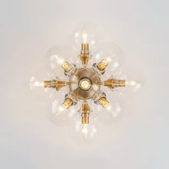 Mid-Century Brass Glass Bubble Tiered Semi Flush Chandelier