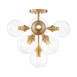 Mid-Century Brass Glass Bubble Tiered Semi Flush Chandelier
