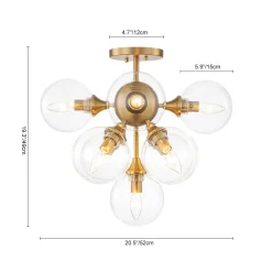 Mid-Century Brass Glass Bubble Tiered Semi Flush Chandelier