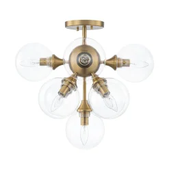 Mid-Century Brass Glass Bubble Tiered Semi Flush Chandelier