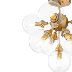 Mid-Century Brass Glass Bubble Tiered Semi Flush Chandelier