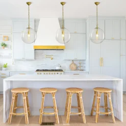 Mid-Century Brass 1-light Clear Reeded Glass Globe Pendant
