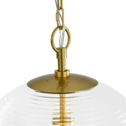 Mid-Century Brass 1-light Clear Reeded Glass Globe Pendant