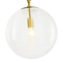 Mid-Century Brass 1-light Clear Reeded Glass Globe Pendant