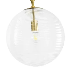 Mid-Century Brass 1-light Clear Reeded Glass Globe Pendant