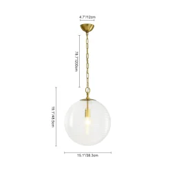 Mid-Century Brass 1-light Clear Reeded Glass Globe Pendant