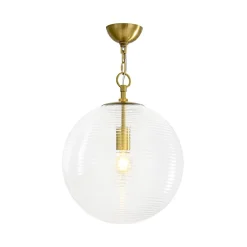 Mid-Century Brass 1-light Clear Reeded Glass Globe Pendant