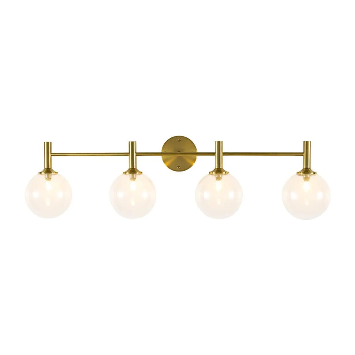 Mid-Century Brass 4-Light Glass Globe Vanity Sconce