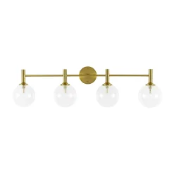 Mid-Century Brass 4-Light Glass Globe Vanity Sconce