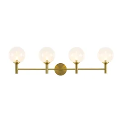 Mid-Century Brass 4-Light Glass Globe Vanity Sconce