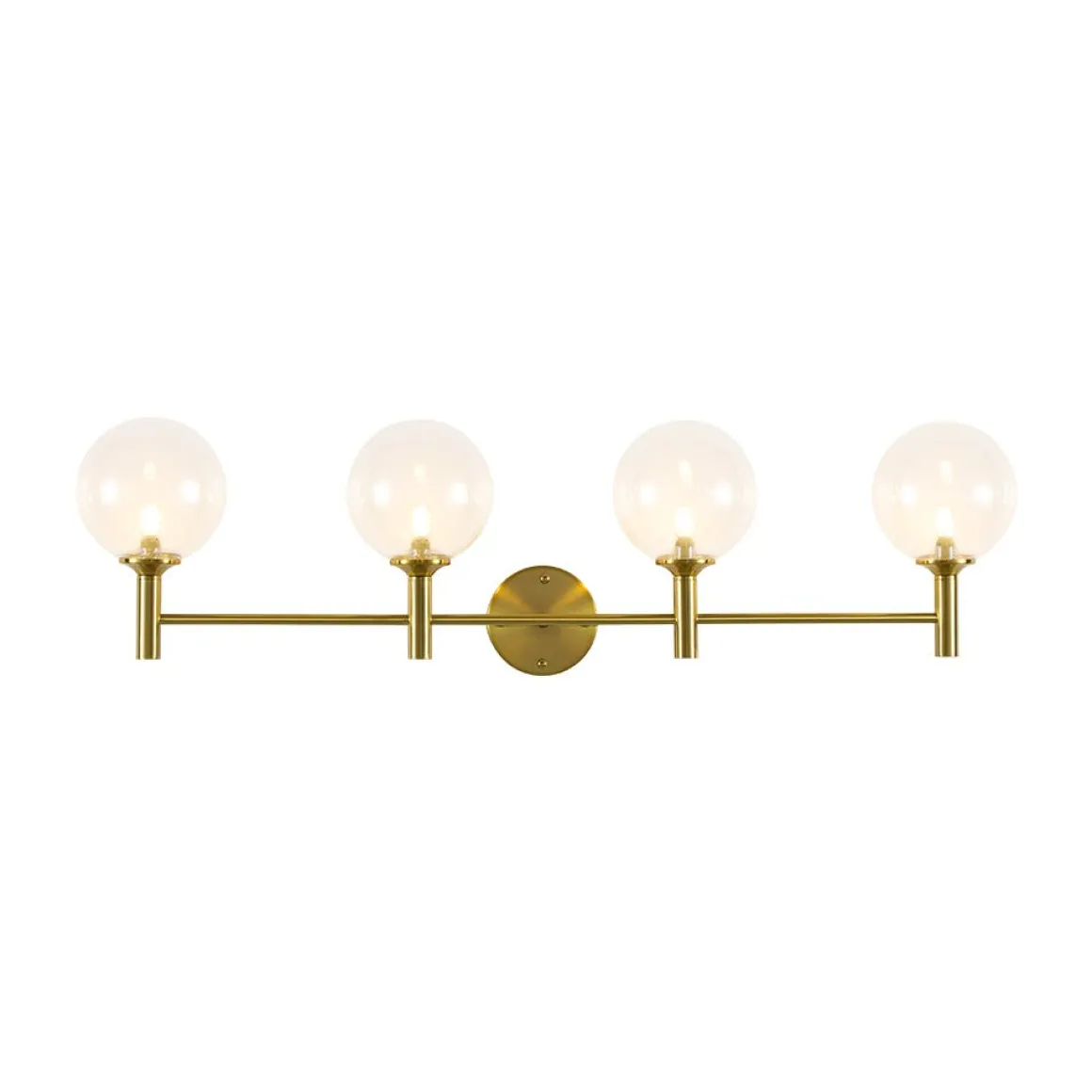 Mid-Century Brass 4-Light Glass Globe Vanity Sconce