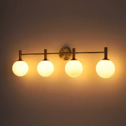 Mid-Century Brass 4-Light Glass Globe Vanity Sconce