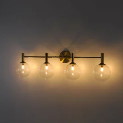 Mid-Century Brass 4-Light Glass Globe Vanity Sconce