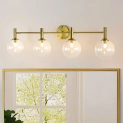 Mid-Century Brass 4-Light Glass Globe Vanity Sconce