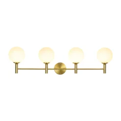 Mid-Century Brass 4-Light Glass Globe Vanity Sconce
