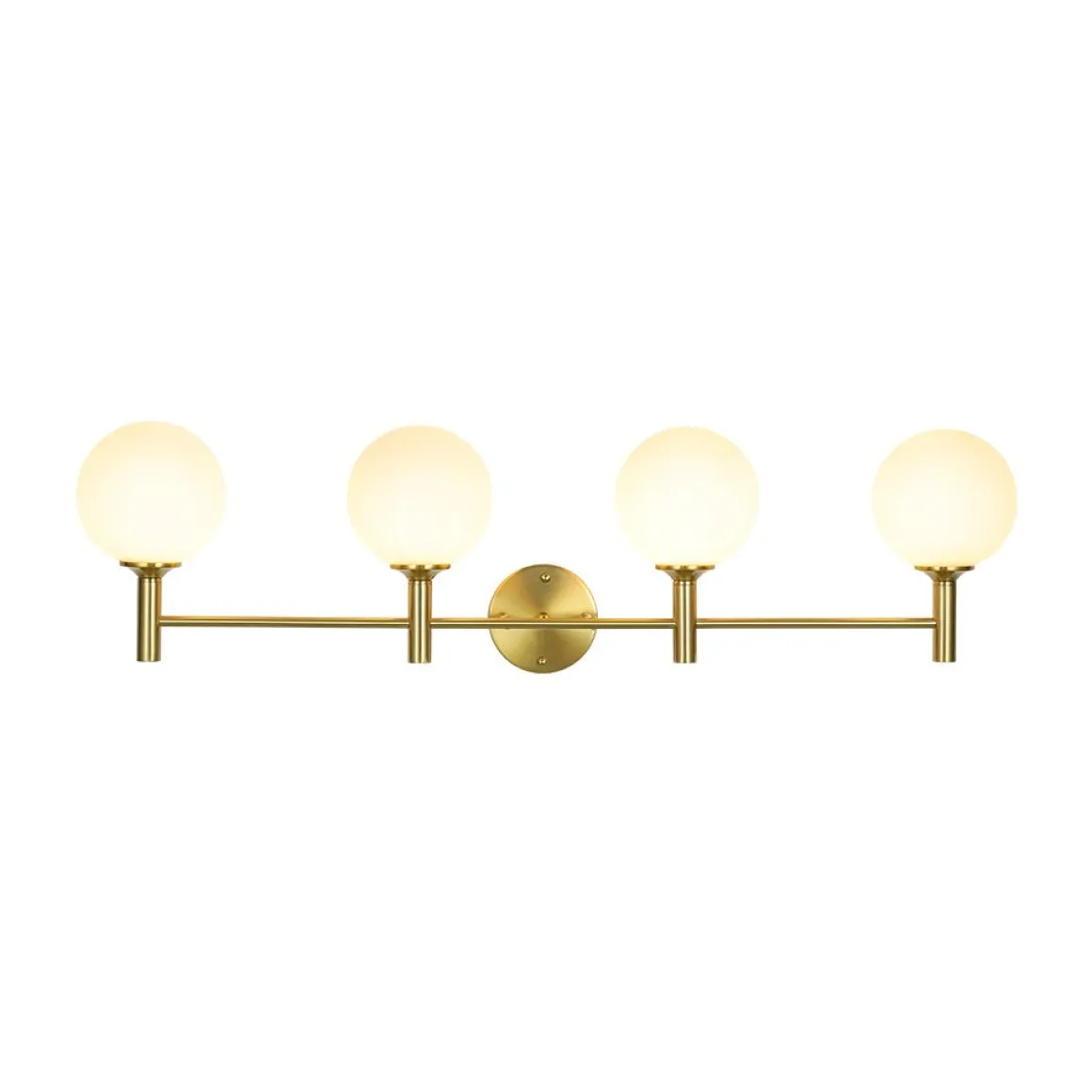 Mid-Century Brass 4-Light Glass Globe Vanity Sconce