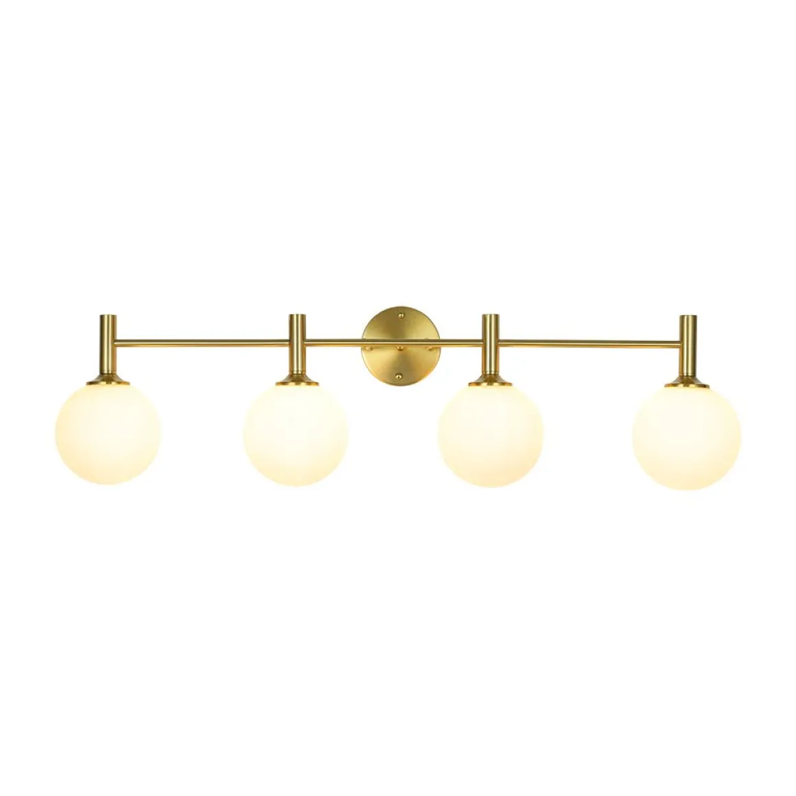 Mid-Century Brass 4-Light Glass Globe Vanity Sconce