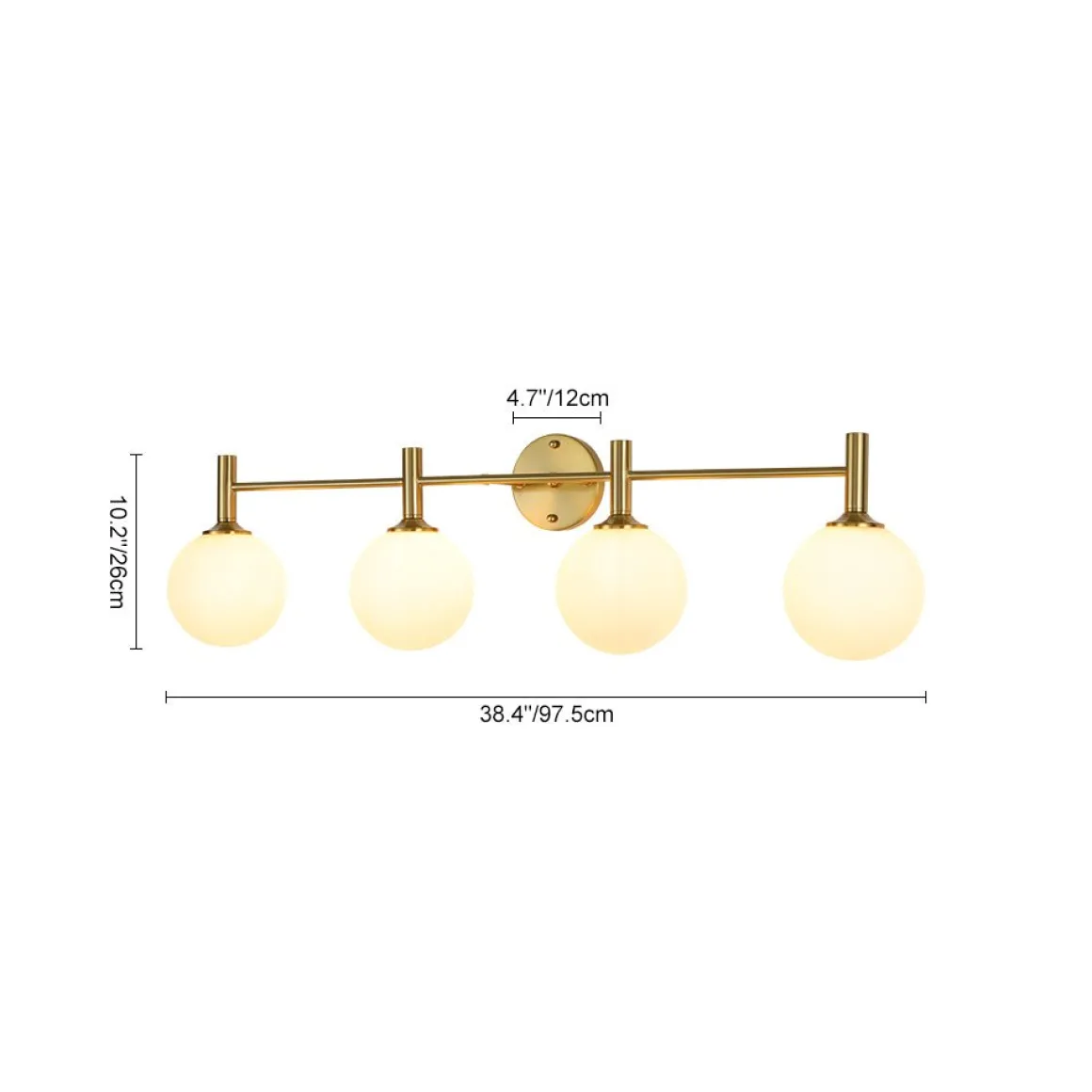 Mid-Century Brass 4-Light Glass Globe Vanity Sconce