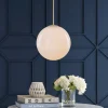 Mid-Century Brass 1-light Shine Opal Glass Globe Pendant
