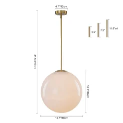 Mid-Century Brass 1-light Shine Opal Glass Globe Pendant