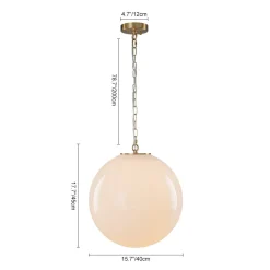 Mid-Century Brass 1-light Shine Opal Glass Globe Pendant