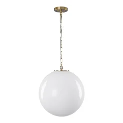 Mid-Century Brass 1-light Shine Opal Glass Globe Pendant