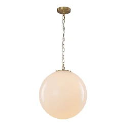 Mid-Century Brass 1-light Shine Opal Glass Globe Pendant