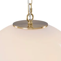 Mid-Century Brass 1-light Shine Opal Glass Globe Pendant
