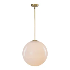 Mid-Century Brass 1-light Shine Opal Glass Globe Pendant