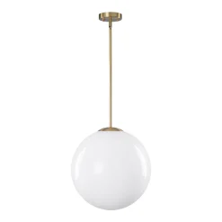 Mid-Century Brass 1-light Shine Opal Glass Globe Pendant